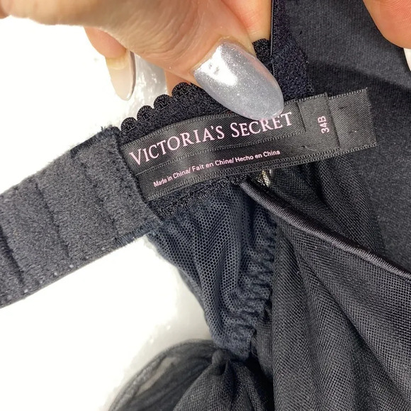 Victoria’s Secret Black Chiffon Babydoll Slip W/ Rhinestone Embellished … - Picture 6 of 11